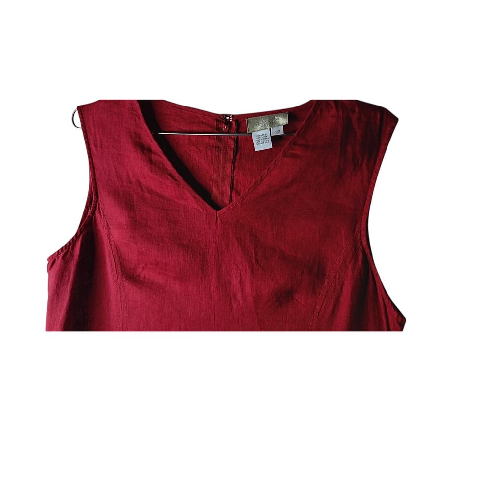 The Territory Ahead Linen Maxi Shift Dress Red Sleeveless V Neck 12 - Picture 4 of 15